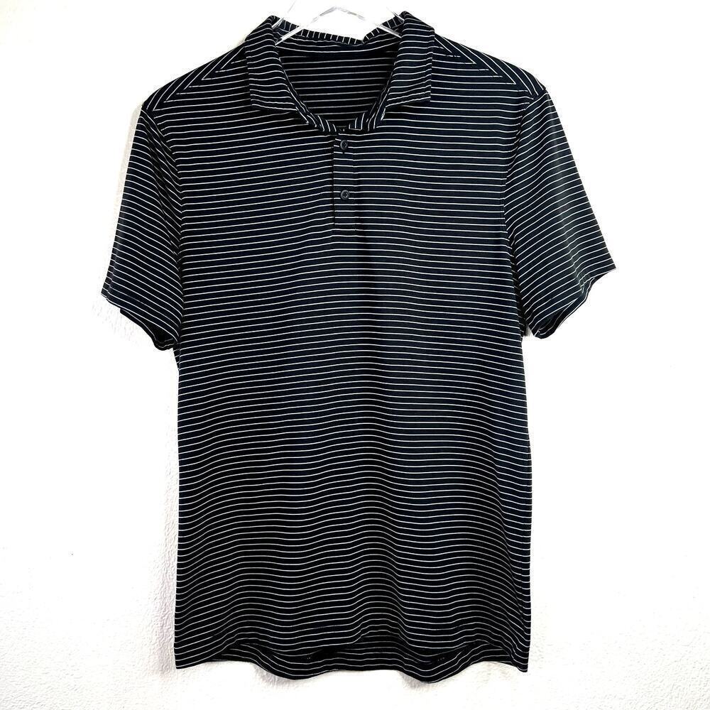 Lululemon Evolution Polo Short Sleeve Shirt Black White Micro Stripe Men Medium